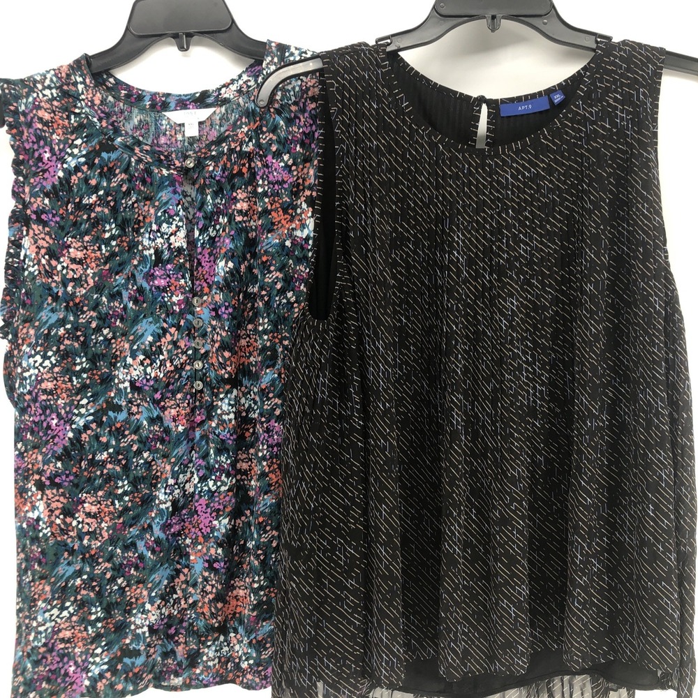 2 Sleeveless XXL 20 For Cardigan TimeTru Green Floral & Black Gold Pleat Apt9
